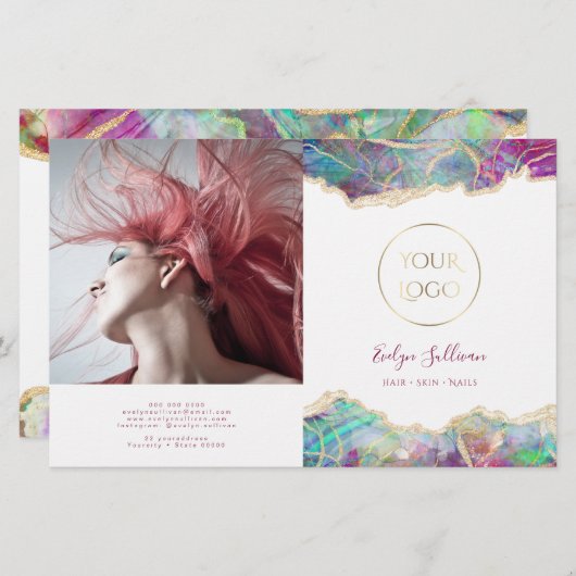 Fuchsia aquamarijn opaal ontwerp bifold brochure (Voorkant / Achterkant)