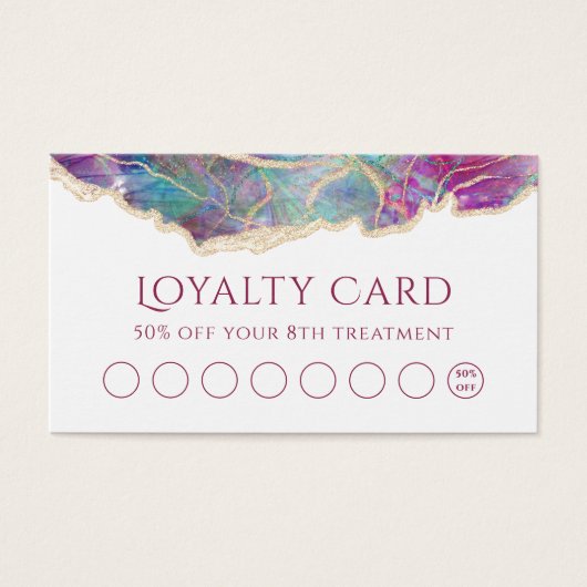 Fuchsia aquamarijn opaal ontwerp loyalty card visitekaartje (Voorkant)