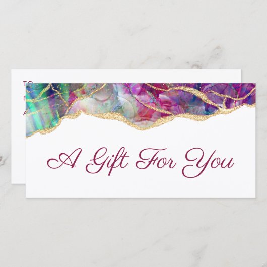 Fuchsia aquamarijn opal ontwerp cadeaubon (Voorkant / Achterkant)