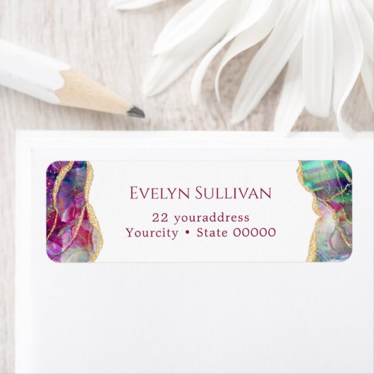 Fuchsia aquamarine opaal retour adreslabel etiket (Insitu)