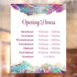 Fuchsia Aquamarine Opal Design Openingstijden Raamsticker