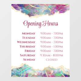 Fuchsia Aquamarine Opal Design Openingstijden Raamsticker