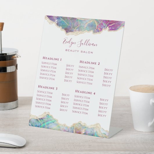 Fuchsia Aquamarine Opal Design Prijslijst Reclamebord Met Voetstuk (Insitu)