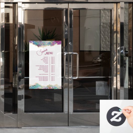 Fuchsia Aquamarine Opal Design Services Menu Raamsticker (Kantoordeur)