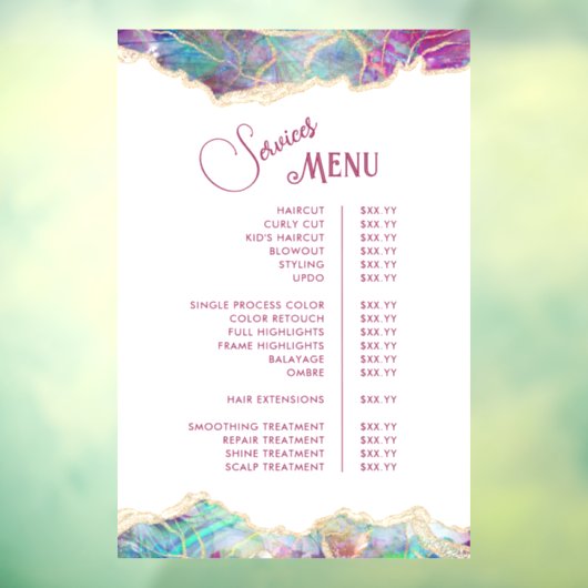 Fuchsia Aquamarine Opal Design Services Menu Raamsticker (Vel 3)
