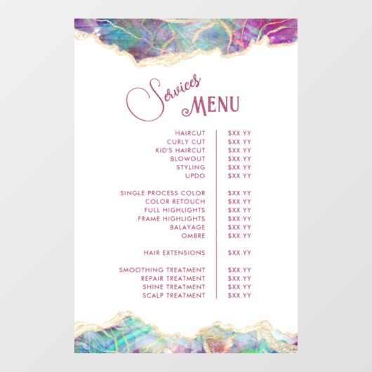 Fuchsia Aquamarine Opal Design Services Menu Raamsticker (Vel)