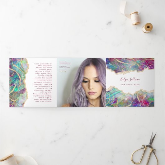 Fuchsia Aquamarine Opal Design Trifold Brochure Drieluik Kaart (Buitenkant)