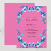Fuchsia Azure Wilde Bloemen Bruiloft Kaart (Voorkant / Achterkant)