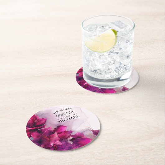 Fuchsia Betovering: Waterverf Ronde Kartonnen Onderzetter (Insitu)