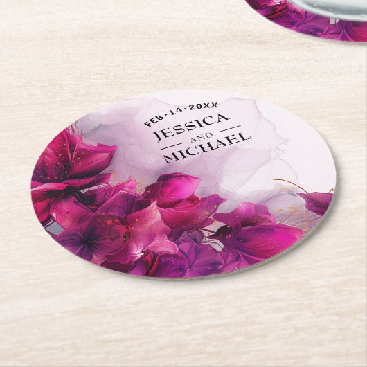 Fuchsia Betovering: Waterverf Ronde Kartonnen Onderzetter (Gebogen)