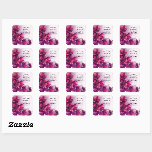 Fuchsia Betovering: Waterverf Vierkante Sticker (Vel)