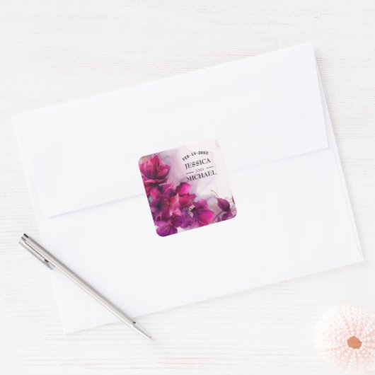 Fuchsia Betovering: Waterverf Vierkante Sticker (Envelop)