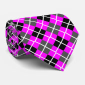Fuchsia, Black, Grey & White Argyle Print Necktie Stropdas (Opgerold)