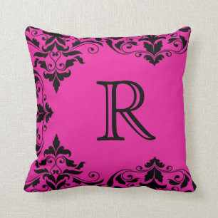 Fuchsia & Black Monogram Damask Pillow Kussen
