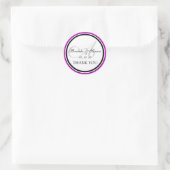 Fuchsia Black Monogram Een bruiloft bedankt Ronde Sticker (Tas)