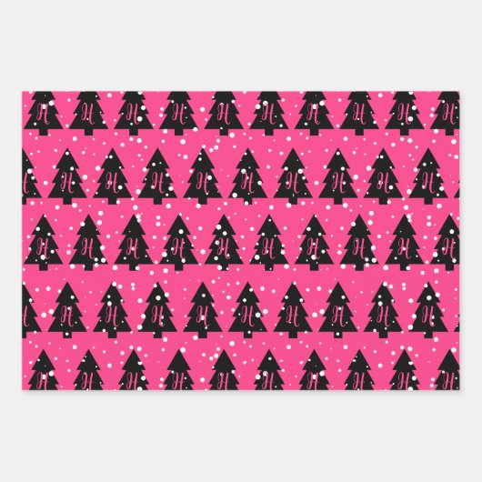 Fuchsia & Black Monogram Inpakpapier Vel (Voorkant)