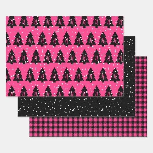 Fuchsia & Black Monogram Inpakpapier Vel (Set)