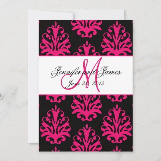 Fuchsia Black Paisley Wedding Save the Date (Voorkant)