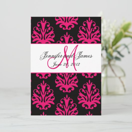 Fuchsia Black Paisley Wedding Save the Date (Staand voorkant)