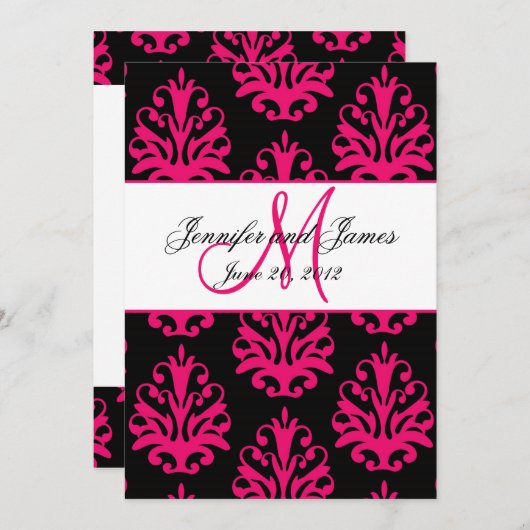 Fuchsia Black Paisley Wedding Save the Date (Voorkant / Achterkant)