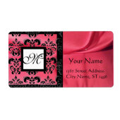 FUCHSIA BLACK PINK SILK DAMASK, SQUARE MONOGRAM ETIKET (Voorkant)