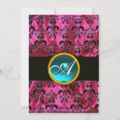 FUCHSIA BLACK SILK DAMASK BLUE GEM MONOGRAM KAART (Voorkant)