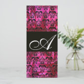 FUCHSIA BLACK SILK DAMASK MONOGRAM, Gold Kaart (Staand voorkant)