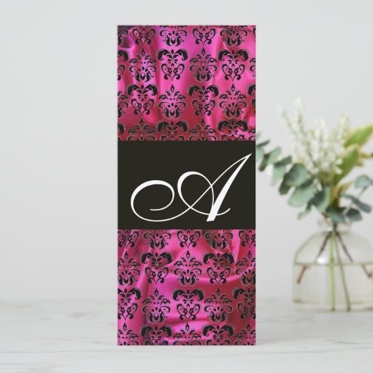 FUCHSIA BLACK SILK DAMASK MONOGRAM, Gold Kaart (Staand voorkant)