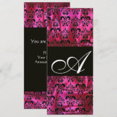 FUCHSIA BLACK SILK DAMASK MONOGRAM, Gold Kaart (Voorkant / Achterkant)