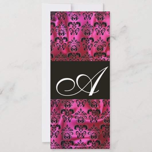 FUCHSIA BLACK SILK DAMASK MONOGRAM, Gold Kaart (Voorkant)