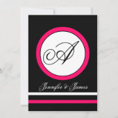 Fuchsia, Black & White Monogram Weddenschap Kaart (Voorkant)