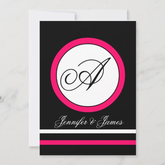 Fuchsia, Black & White Monogram Weddenschap Kaart (Voorkant)
