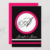 Fuchsia, Black & White Monogram Weddenschap Kaart (Voorkant / Achterkant)