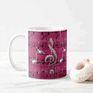 Fuchsia Bladmuziek Zilveren Muzieknoten Koffiemok