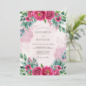 Fuchsia Bloeiende Lente Bruiloft Kaart (Staand voorkant)