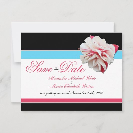Fuchsia Bloem Roze & Aqua Trouw Save the Dates Kaart (Voorkant)