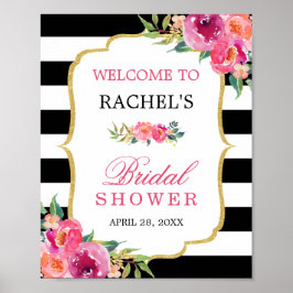 Fuchsia Bloem Zwarte Strepen Bruids Shower Bord Poster
