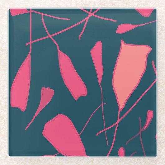 Fuchsia bloemblaadjes op zwart oppervlak glas onde glazen onderzetter (Voorkant)