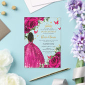 Fuchsia Bloemen Bruin Prinses Quinceañera Sweet 16 Acryl Uitnodigingen (Insitu (Huwelijk))