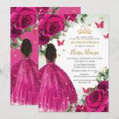 Fuchsia Bloemen Bruin Prinses Quinceañera Sweet 16 Kaart (Voorkant / Achterkant)