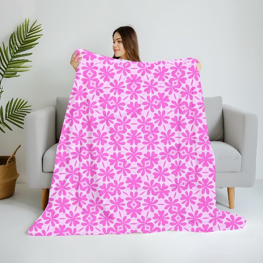 Fuchsia Bloemen Fleece Deken