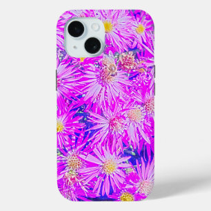 Fuchsia Bloemen Op Blauwe iPhone 15 Case