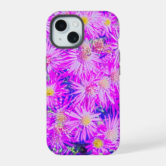 Fuchsia Bloemen Op Blauwe iPhone 15 Case