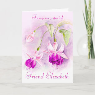 Fuchsia bloemen paarse roze vriend verjaardagskaar kaart