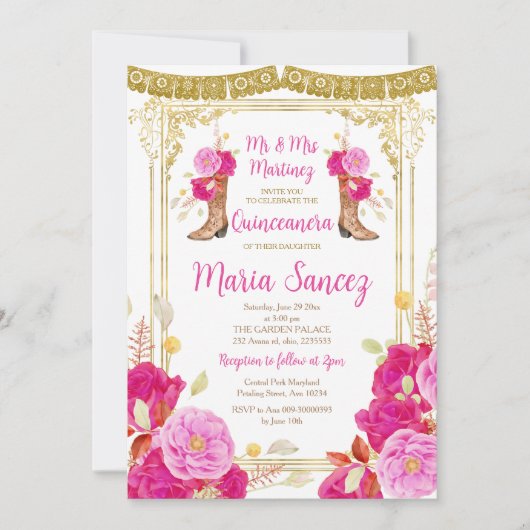 Fuchsia Bloemen Quinceañera 15 Anos Verjaardag Kaart (Voorkant)