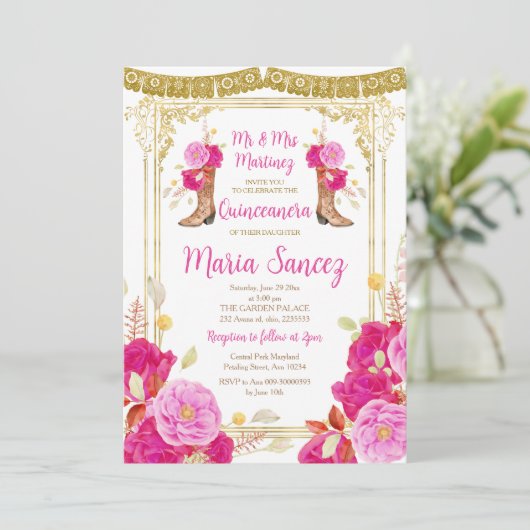 Fuchsia Bloemen Quinceañera 15 Anos Verjaardag Kaart (Staand voorkant)