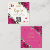 Fuchsia Bloemenvlinders Quinceanera RSVP QR Informatiekaartje (Voorkant / Achterkant)