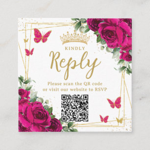 Fuchsia Bloemenvlinders Quinceanera RSVP QR Informatiekaartje