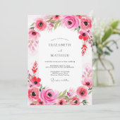 Fuchsia Bloemige Romantische Bruiloft Kaart (Staand voorkant)