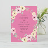 Fuchsia Bloemige Romantische Lente Bruiloft Kaart (Staand voorkant)